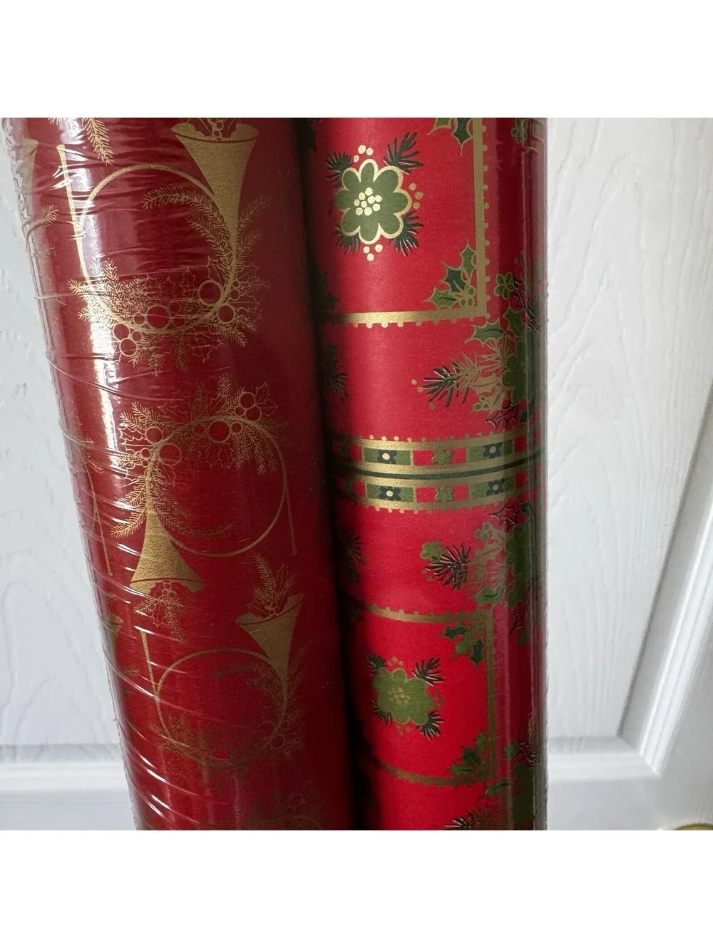 Vintage Christmas Wrapping Paper Great Colors 2 Complete Rolls USA